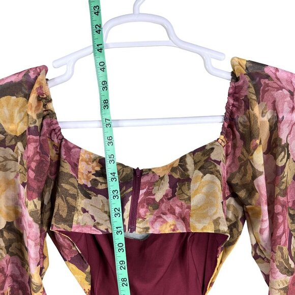 Showpo Women 6 Floral Mini Chiffon Cutout Dress Long Puff Sleeve Sweetheart Neck - Picture 12 of 16